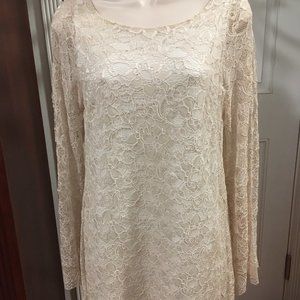 a is for audrey Cream Lace Dress with bell sleeves